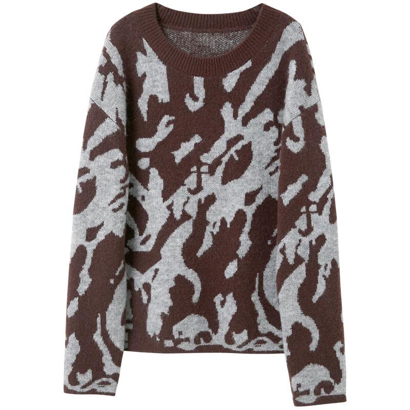 Sancai Damen Pullover mit abstraktem Leoparden-Jacquard-Strick