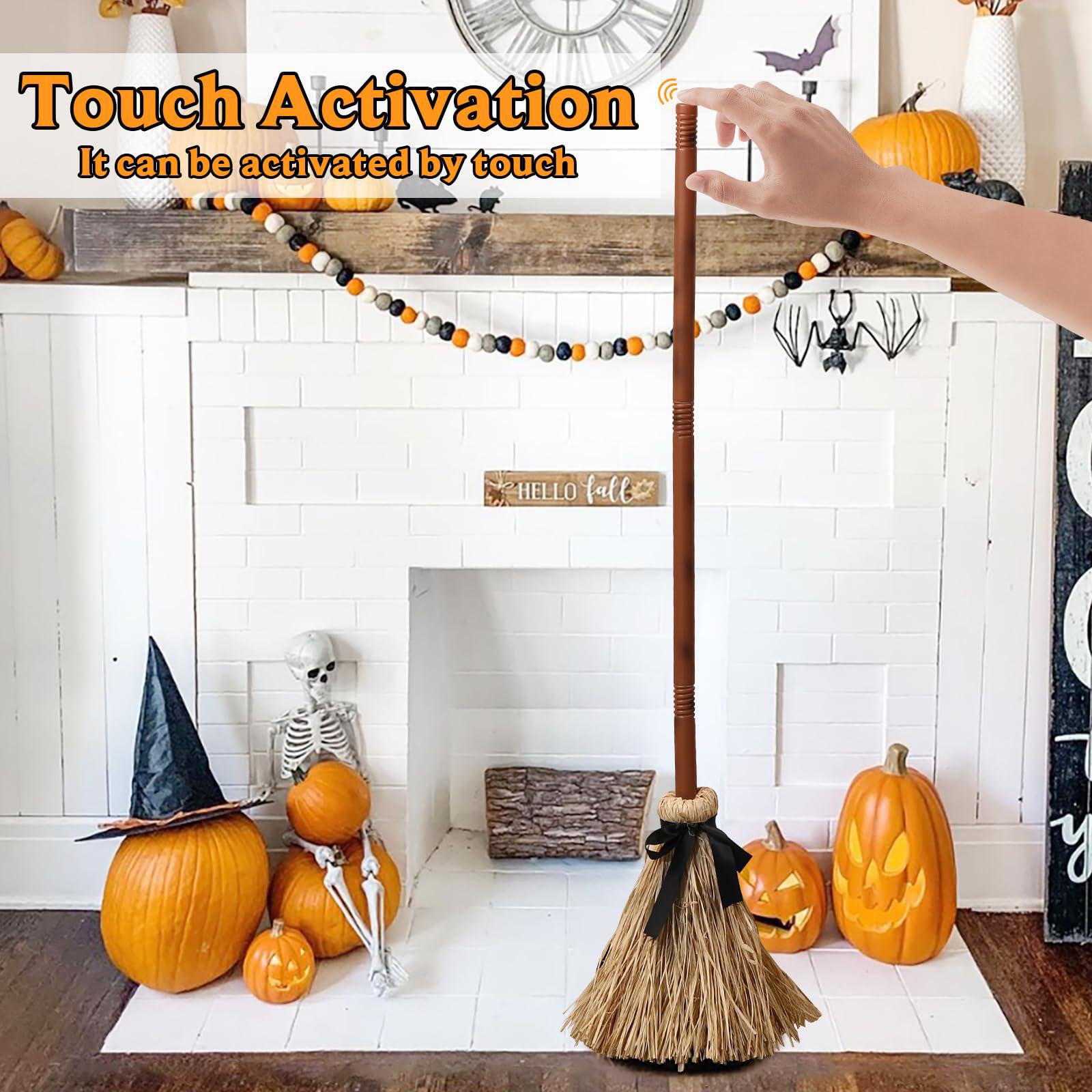 Halloween Sound Activated Floating Broom Touch Activated Witch Broom Floating Witch Broomstick for Party Decor Haunted Dancing