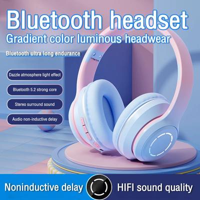 2025 Gradientfarge Bluetooth-hodetelefon Trådløst musikkheadset LED-lys med mikrofon Gamer-øretelefon Barns nydelige julegaver