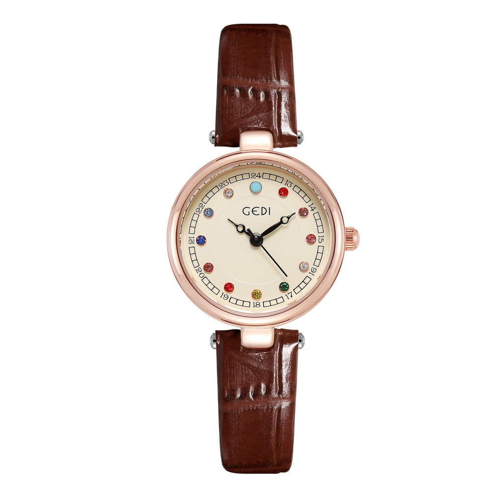 

Gadi Fashion Colorful Water Crystal Student Watch With Quartz Movement For Women Pink Red