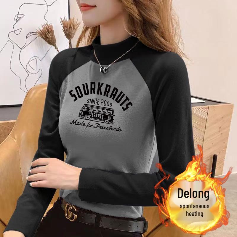 

Немецкая велюровая футболка реглан с длинным рукавом и воротником-стойкой для женщин XL - 115-130 lbs