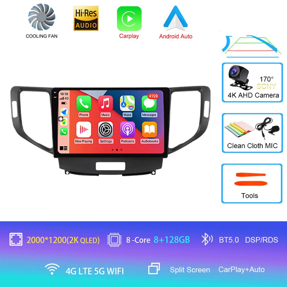 For Honda Accord 8 Spirior 2009-2012 2013 Stereo Car Radio Android 14 Auto Carplay Navigation GPS Multimedia Video Player BT5.0