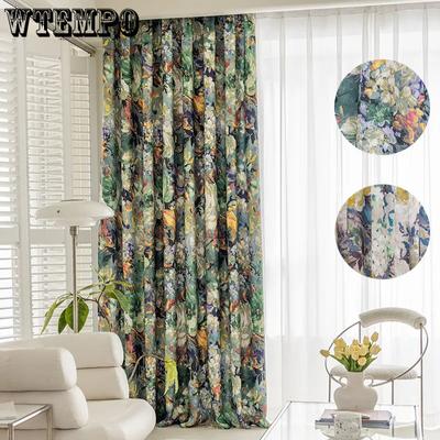 Curtain Oil Painting American Style Retro Flower Curtain Bedroom Balcony Window Floor Shading Curtains Rod