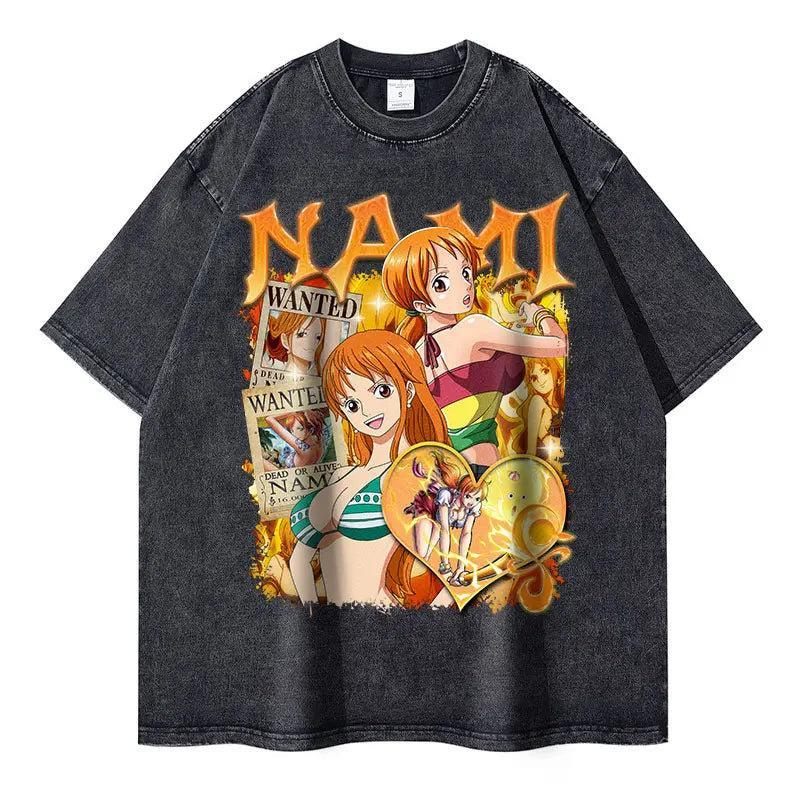 Japanese Anime ONE PIECE One Piec T-Shirt Luffero Retro Cotton Washed Short-sleeved T-shirt for Men and Women