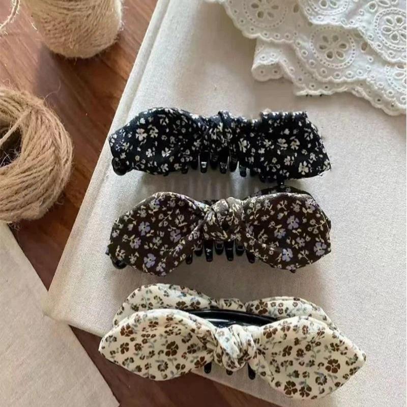 Women's Princess Style Bow Hair Clip Sweet Small Floral Pattern Hair Accessory for Graduation Ceremony Daily Wear