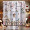4Pcs Spring Floral Bird Shower Curtain Set with Non-Slip Bath Mat, Toilet Lid Cover, Contour Rug & 12 Hooks, Bathroom Decor