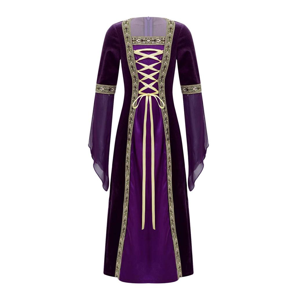 Women Medieval Renaissance Dress Costume Fairy Tale Witch Costumes Halloween Vampire Cosplay Robe Gown