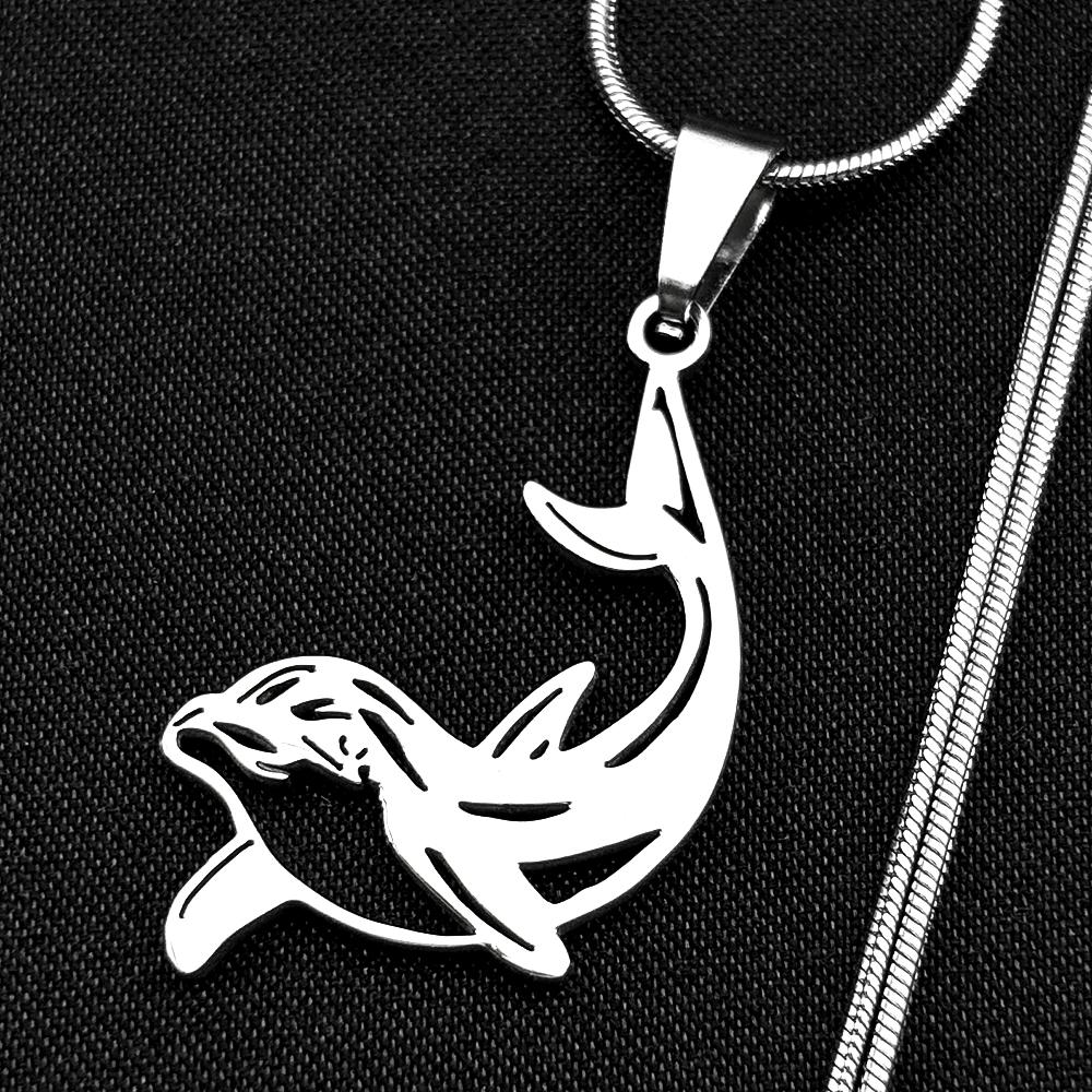 Jumping Dolphins Figure Chain For Women Men Stainless Steel Gold Color Ocean Life Animal Cute Pendant Necklace Jewelry Gifts