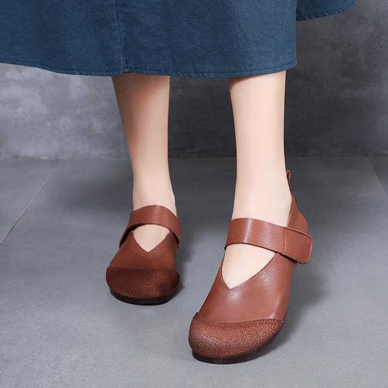 

Женская обувь ручной работы из натуральной кожи на липучке с мягкой подошвой - Весенне-осенние комфортные туфли из коровьей кожи для матерей среднего возраста 7056 39 кофейный