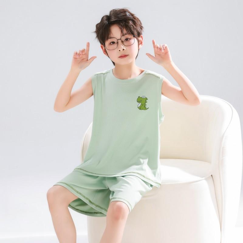Boys Sleeveless Modal Pajama Set Lightweight Cartoon Print Home Wear Teens