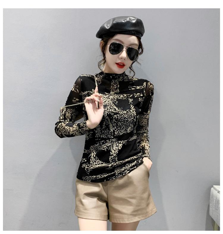 European 2024 Autumn/Winter Rhinestone Mesh Slim Fit Long Sleeve Top