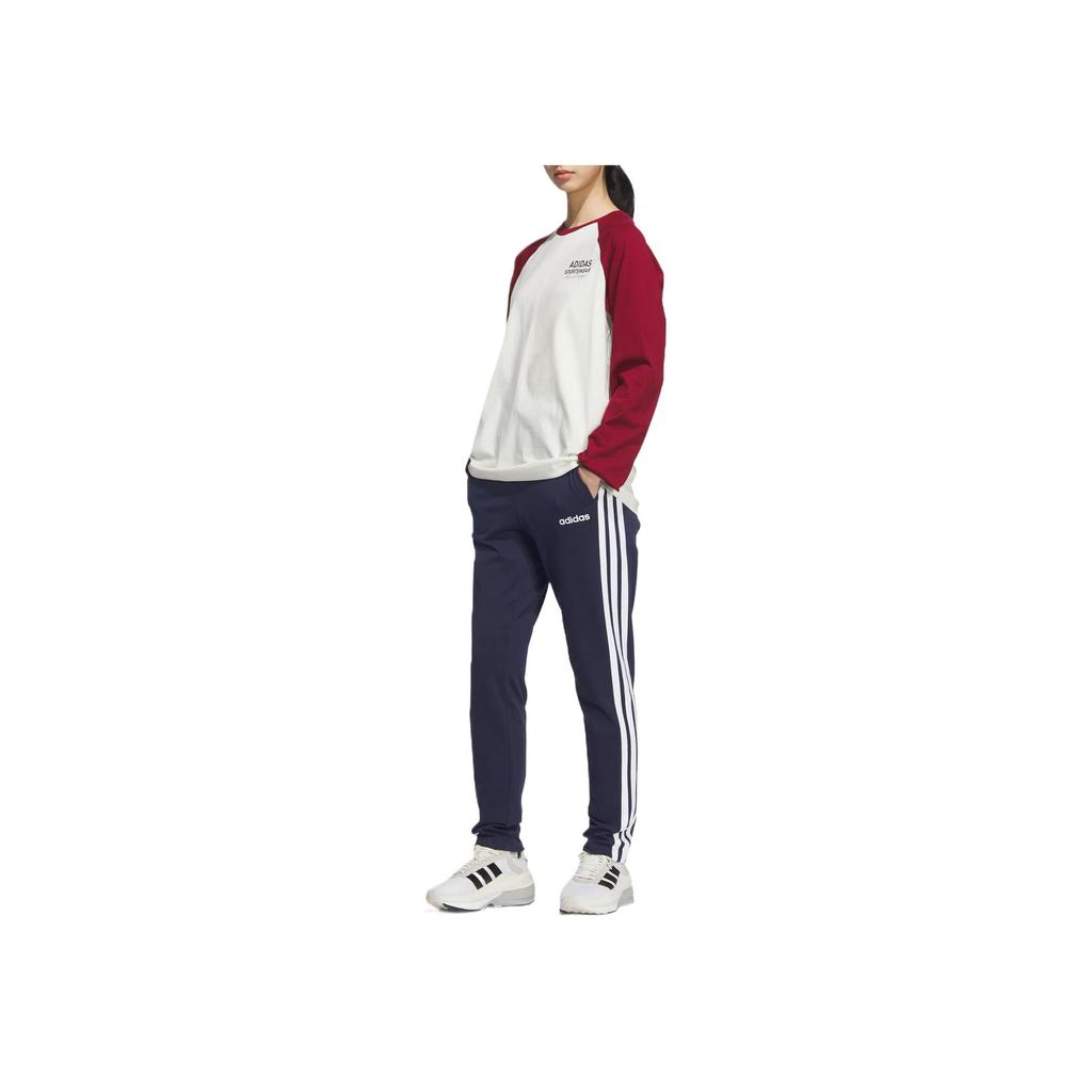 Adidas Essentials Single Jersey Open Hem Side Stripe Retro Classic Fashion Casual Pants Unisex Pants Legend-Ink-Blue White KB0785
