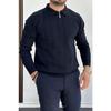 Men's Half Zipper Polo Neck Seasonal Sweater Navy Blue Edw195