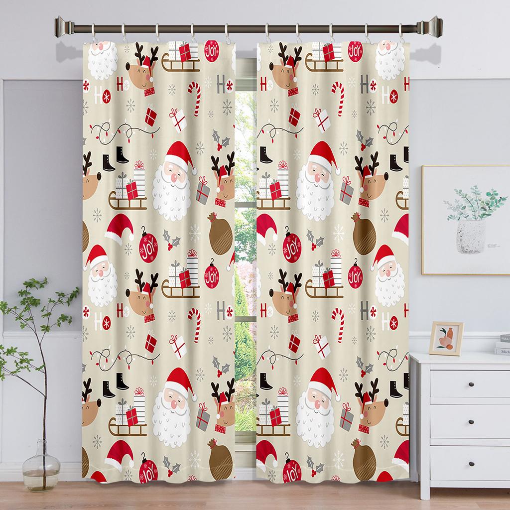 Cartoon Santa Claus Merry Christmas Red Green Window Curtains For Kids Bedroom Living Room Bathroom Kicthen Door Hall Home Decor