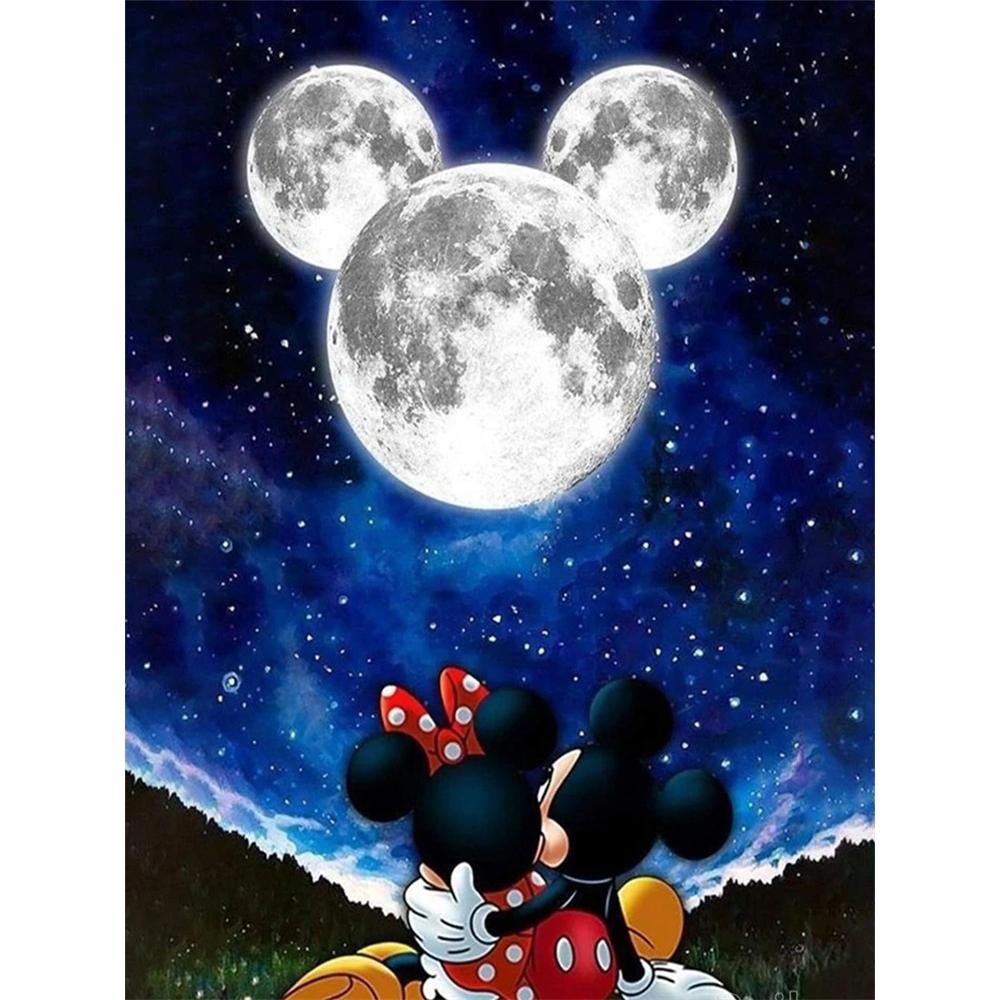 

Disney 5D DIY Diamond Painting Decorations Mickey and Minnie Starry Night Romantic Diamond Embroidery Rhinestone Cross Stitch Set Handmade Round 20x30cm