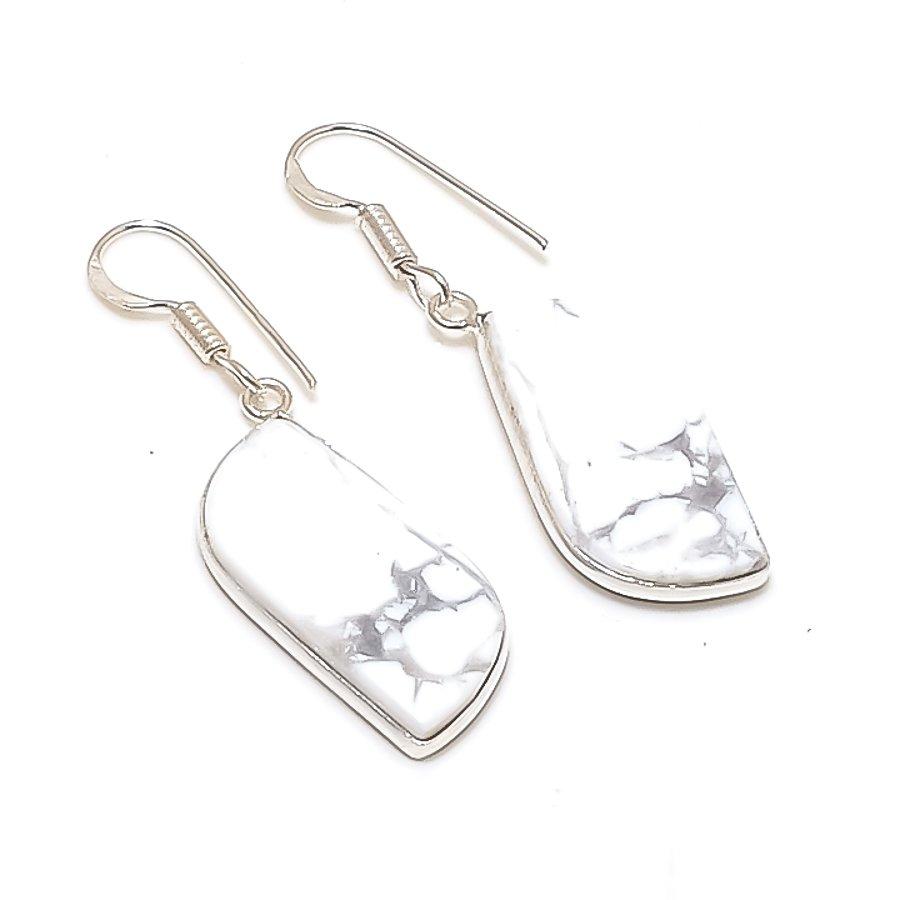 

Natural Howlite Gemstone Handmade 925 Sterling Silver Jewelry Earring 1.77 AE-12031