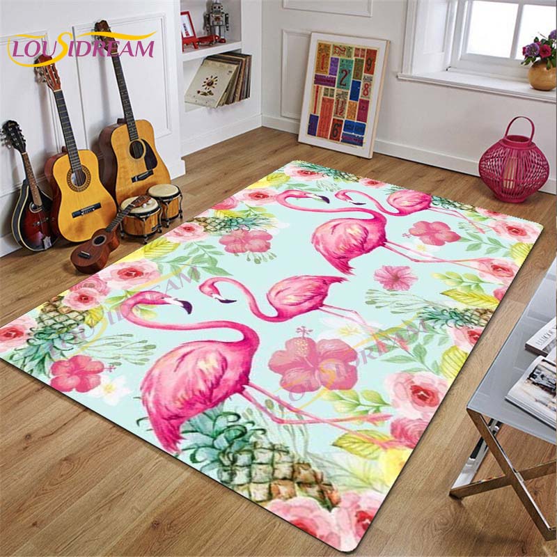 3D Flamingo Rug Carpet for Livingroom Bedroom Kids Room Colorful Modern Rug Non Slip Floor Carpet INS Style Decor Flower Carpet