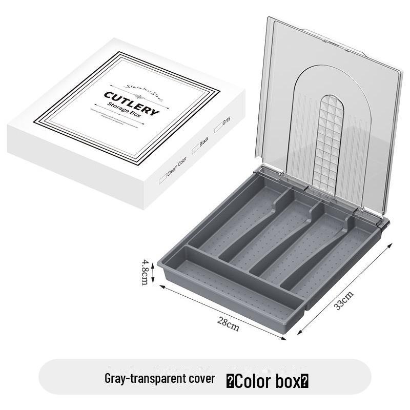 Transparent Multi-Grid Kitchen Storage Box with Lid: Organizer for Chopsticks & Cutlery