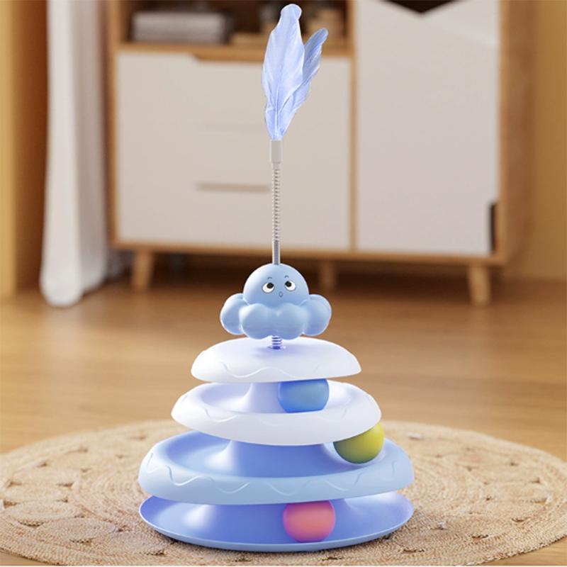Colorful Balls Cat Toy Hollow Tracks Detachable Portable Playground for Cats Interactive Cat Stick Turntable for Boredom Relief