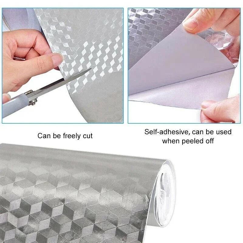 Self-Adhesive Kitchen Oil Proof Sticker Heat Resistant Wallpaper Waterproof Aluminum Foil for Countertop Drawer Cabinet Rack