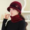 Fleece Warm Hat Ladies Mom Rabbit Plush Fashion Knitted Scarf Basin Hat Winter Grandma Windproof Hat