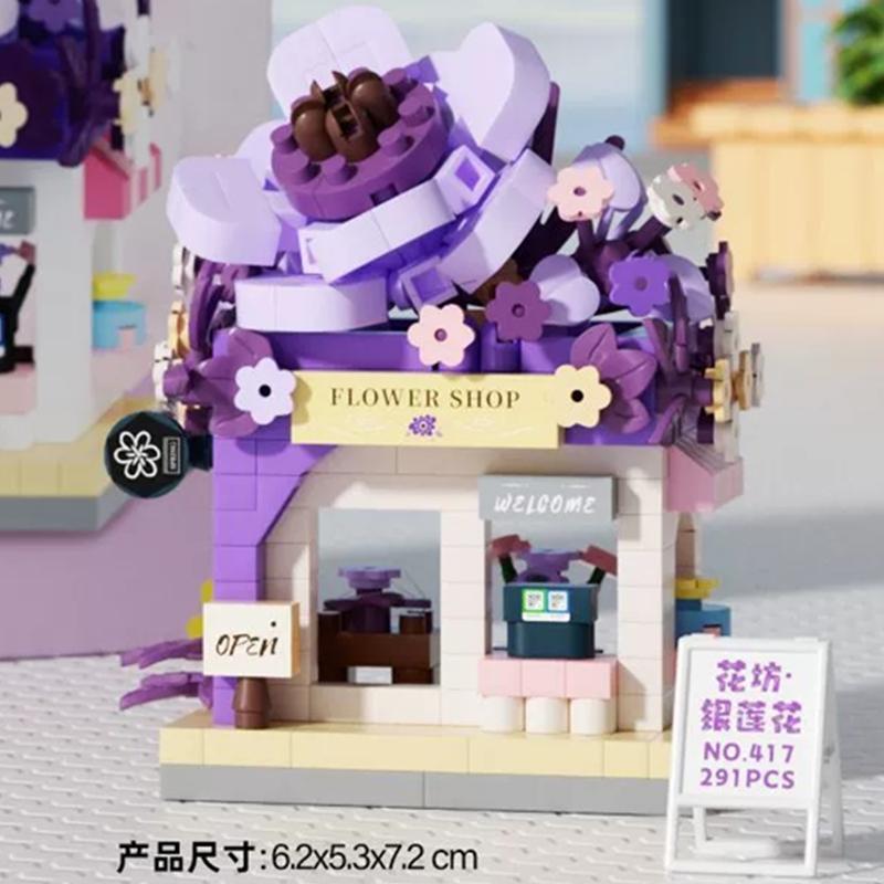 NEW DIY Selling Car Food Truck Fruit Ice Cream Store Flower Street View Building Blocks Kit Girls Bricks Model Kids Toy Children