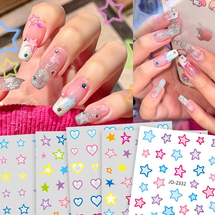 

Macaron Star & Heart Nail Art Decals: Self-Adhesive Gradient Stickers