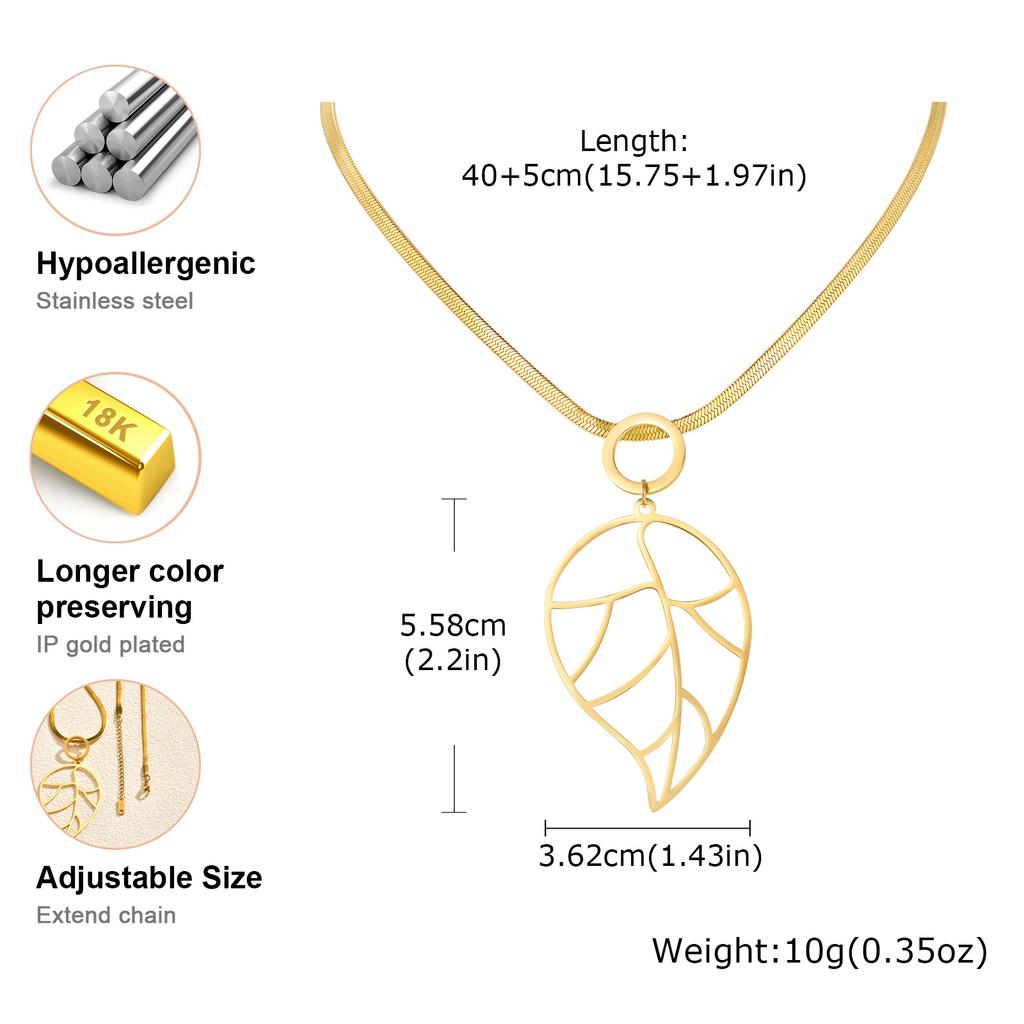 Unique Gold Color Hollow Leaf Pendant Necklace, Stainless Steel Blade Chain Necklace, Luxury Dainty Jewelry for Women Gift