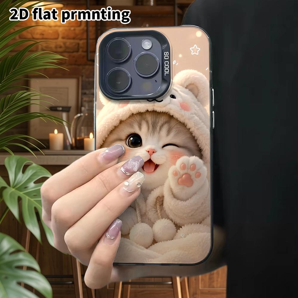 Phone Case: 2D Flat Design Suitable for iPhone 18 17 16 15 14 13 Pro, Colorful Silver Protective Case, Couple Style, Little Kitten Body Suit, Christma
