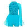 Girls Dance Performance Jumpsuit Sparkly Sequins Bodice Tulle Skirted Leotard Keyhole Back Cutout Waist Asymmetrical Design