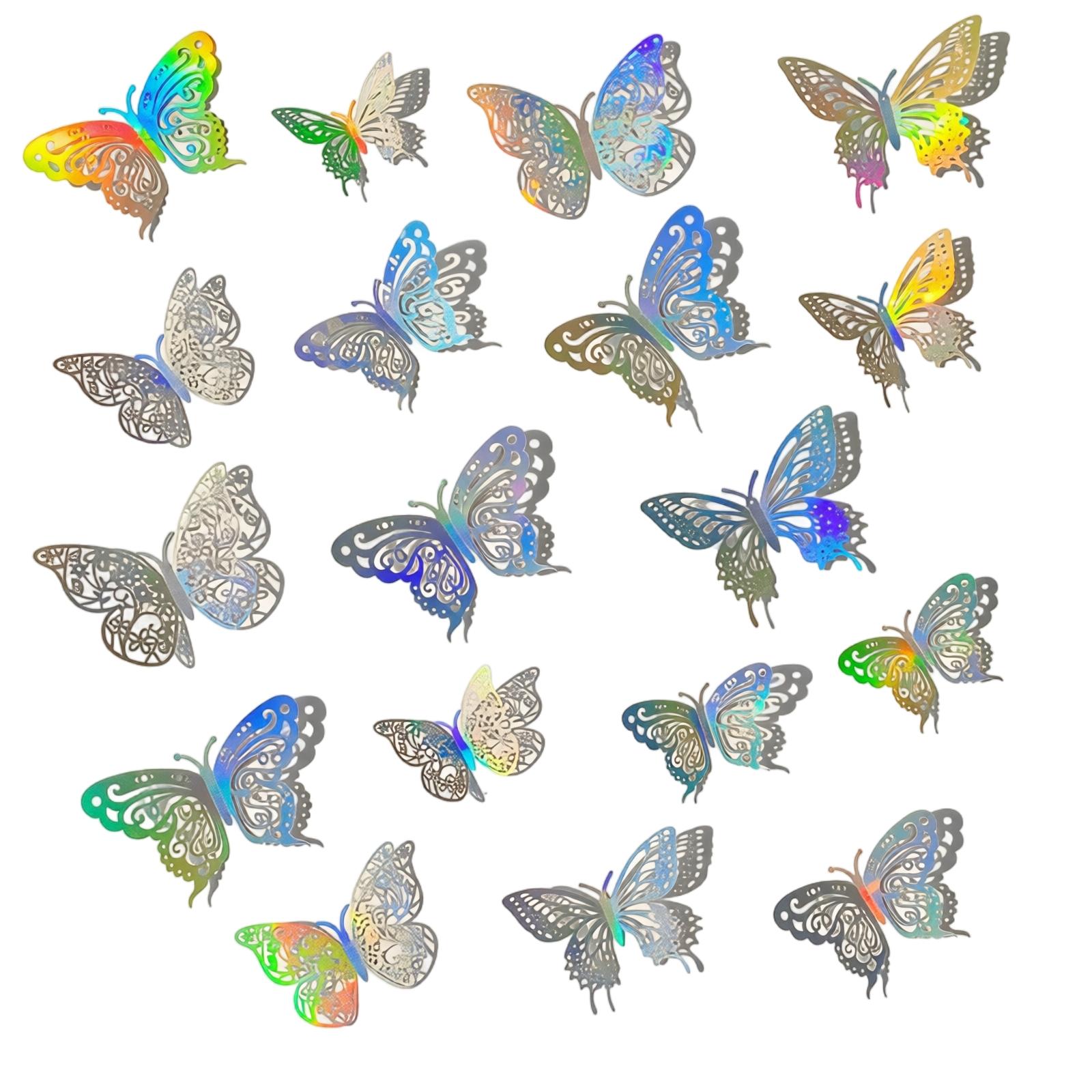 72PCS Hollow 3D Layered Butterfly Wall Stickers Metal Effect Creative Wall Decals for Living Room Bedroom Home Decoration one size