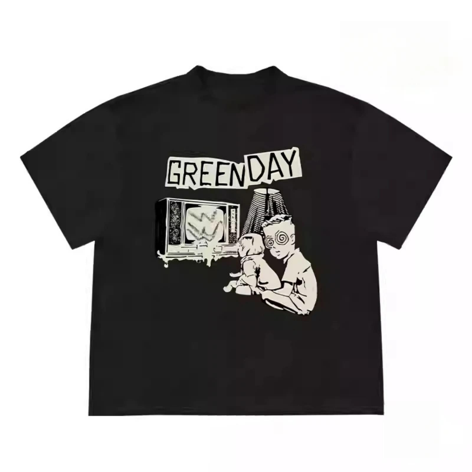 

2025 New fashion summer 7080s classic punk Green Day band Green Day around short-sleeved men s and women s couple T-shirt tops XXXXXL різнокольоровий