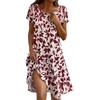Short Sleeve Boho Dress For Women Casual Loose Fit Sundress Print Round Neck Dress With Pockets