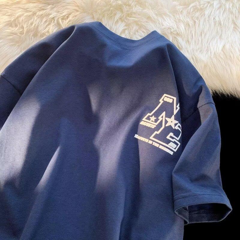 

Футболка с коротким рукавом мужская модная брендовая летняя свободная с рукавом пять четвертей модная в стиле минимализма с принтом 5XL темно-синий