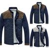 Men Winter Long Sleeve Stand Collar Color Block Buttons Up Corduroy Slim Jacket