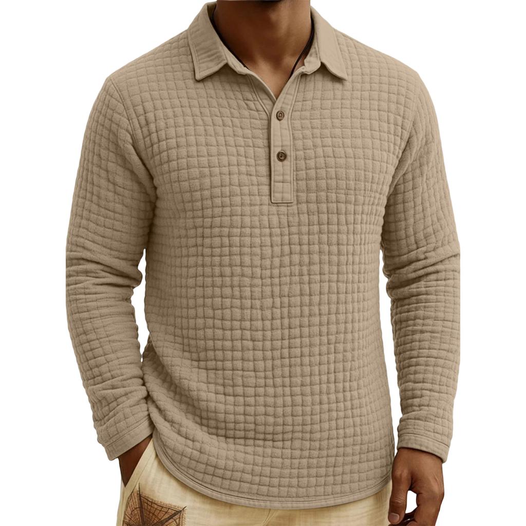 Men's Quilted Knit Color Pullover Button,down Top