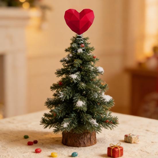 Red Heart Shaped Valentine's Day Tree Topper Romantic 3D Love Heart Ornament with Spiral Base for Wedding Party Holiday Tree Decoration