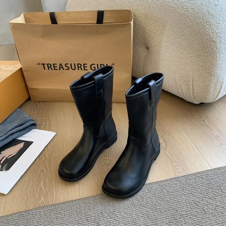 2025 Autumn Winter New Women‘s Boots Luxury Casual Low Heels College Style Women Elegant Shoes Zip Lady Knee High Boots Comfort