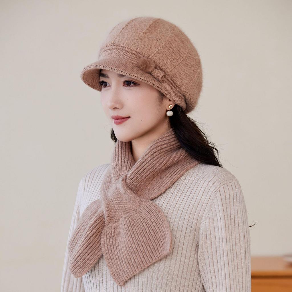 Autumn and Winter Middle Aged and Elderly Mother's Hat Rabbit Plush Woolen Hat Old Lady Duck Tongue Lady Plus Velvet Warm Knitted Hat