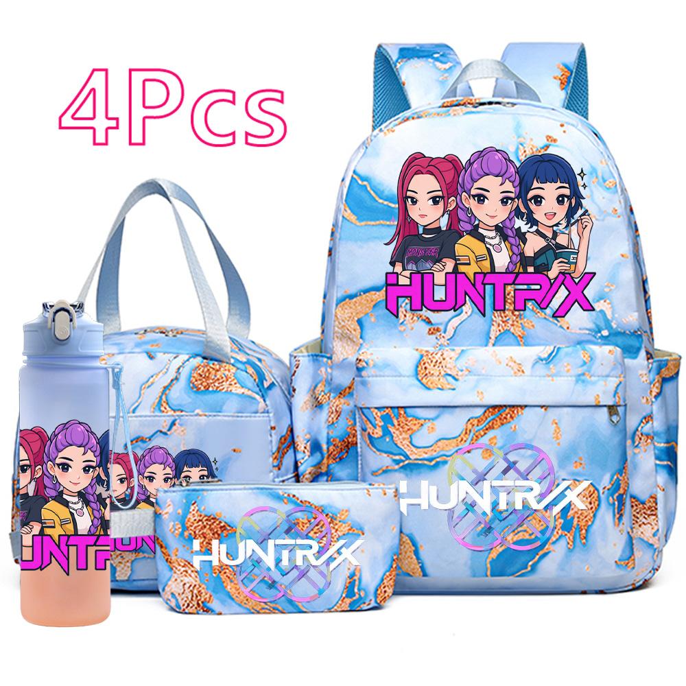 4Pcs/set New K-Pop Printed Backpack Handbag Pencil Case with 750Ml Water Bottler for Teenager Boy Girl Schoolbag Large Capacity Bookbag Mochila