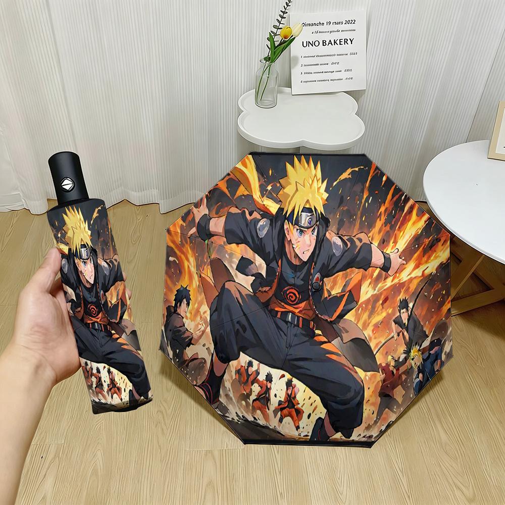 Anime Naruto Uzumaki Battle Scene with Shadow Clones Print Automatic Folding Umbrella – UV Protection Sun & Rain Umbrella for Na (as the picture,iron&8K)