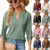 Damen Unifarben V-Ausschnitt Dreiviertelarm Locker Lässig T-Shirt Top