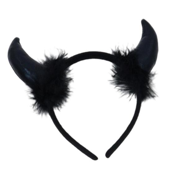 Magic Prop for Halloween Devil Horns Headband Pitchfork Lace Eye Masque Set, Plush Horn Cosplay Red Demon Costume Accessories Adults, Masquerade
