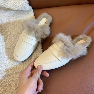 Fashion 2024 Women's Elegant Plush Slippers Warm Korean Style New Style Outdoor Flat Bottomed Toe Cotton Slippers for Women Shoes