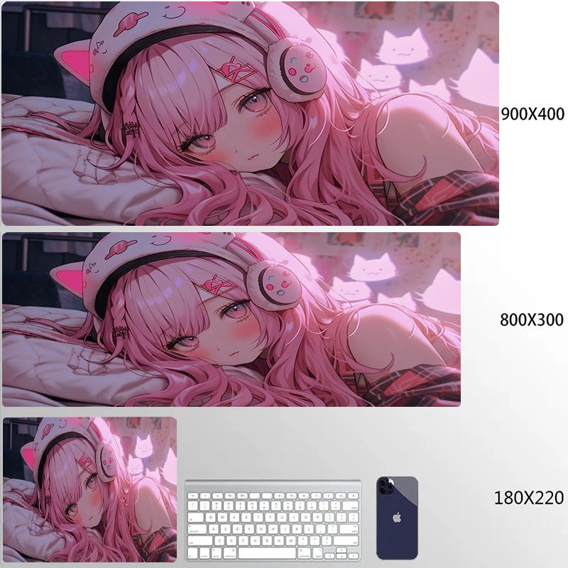 Large Gaming Mousepad Cute Anime Girls Locking Edge Keyboard Mouse Pad Gamer Non-Slip Computer Mouse Mat Kawaii Deskmat Carpet