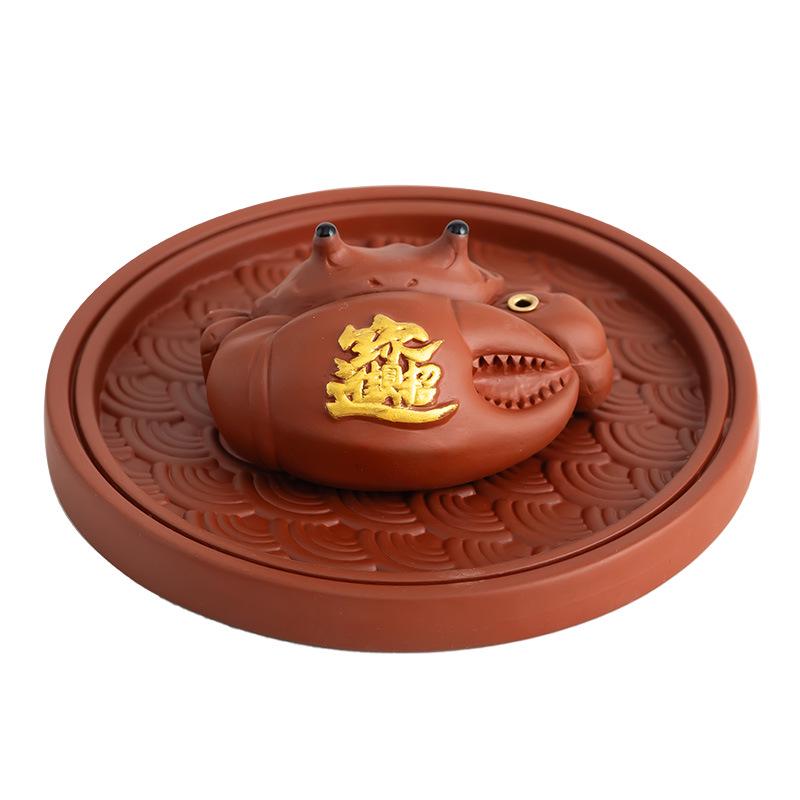 Purple Clay Koi & Crab Incense Holder: Creative Tea Ceremony Table Ornament for Wealth & Tea Play