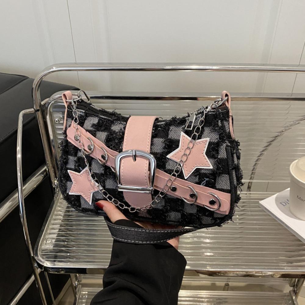 

Korean Style Tattered Jeans Underarm Bag Retro Belt Y2K Denim Tote Bag Travel Style D