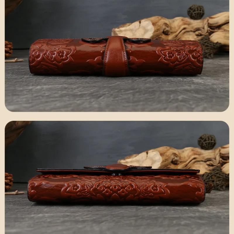 Johnature Genuine Leather Women's Long Wallet With Multiple Card Holders Retro Embossed Purse Chinese Style Handbag