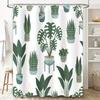 Green Foliage Shower Curtain with Potted Plants for Bathroom Decor Waterproof Fabric Home Decoration
