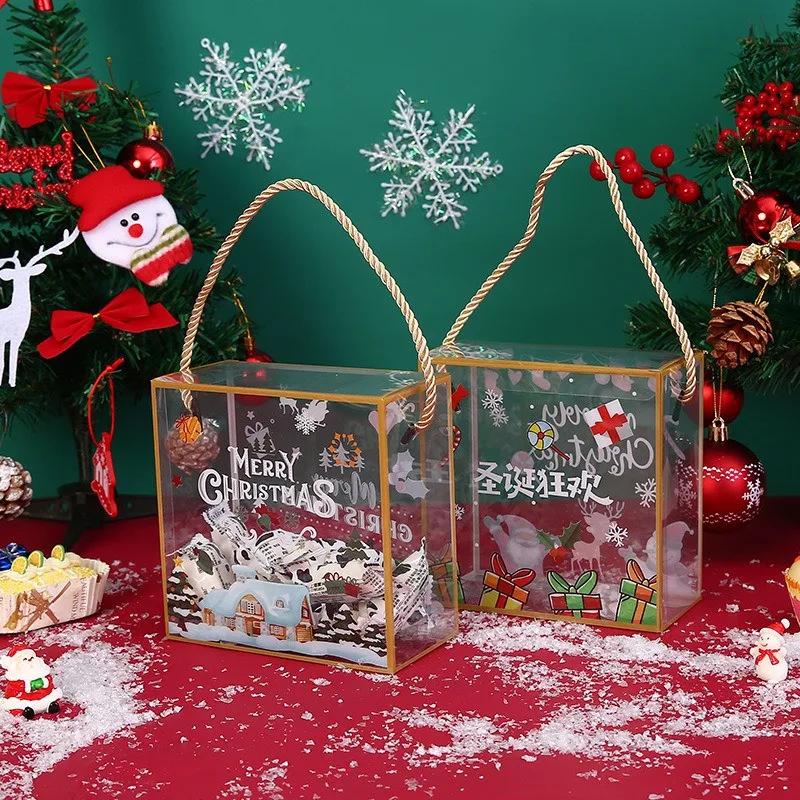 5Pcs Christmas PET Transparent Handbag Baked Cookie Snowflake Puff Pastry Xmas Party Gift Packaging Boxes